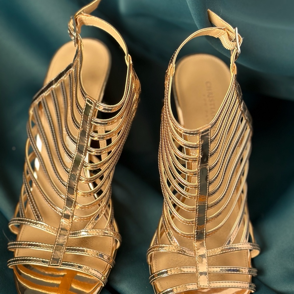 Christian Siriano Metallic Gold Strappy High-Heel Sandals
